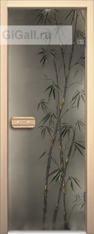 Дверь для бани или сауны стеклянная Арт-серия с фьюзингом Бамбук, липа