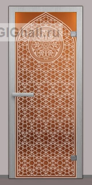Двери стеклянные в хамам с рисунком 