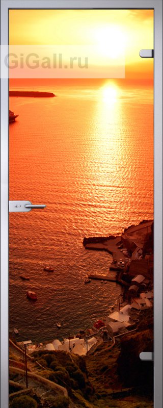 Стеклянная межкомнатная дверь Imagination Sunset с рисунком УФ красками на принтере Mimaki на прозрачном б/ц стекле (полотно)