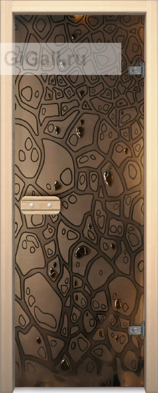 Дверь для бани или сауны стеклянная Арт-серия с фьюзингом Панцырь, липа