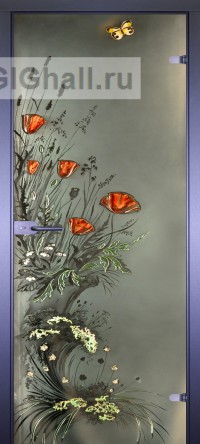 Стеклянная межкомнатная дверь Art-Decor Маки с бабочками (полотно)