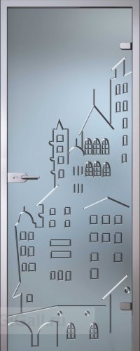 Стеклянная межкомнатная дверь Fantasy Город с гравировкой   (полотно)