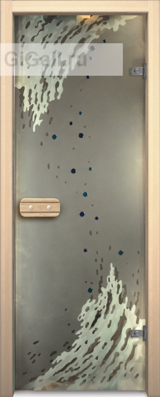 Дверь для бани или сауны стеклянная Арт-серия с фьюзингом 9-ый вал,липа